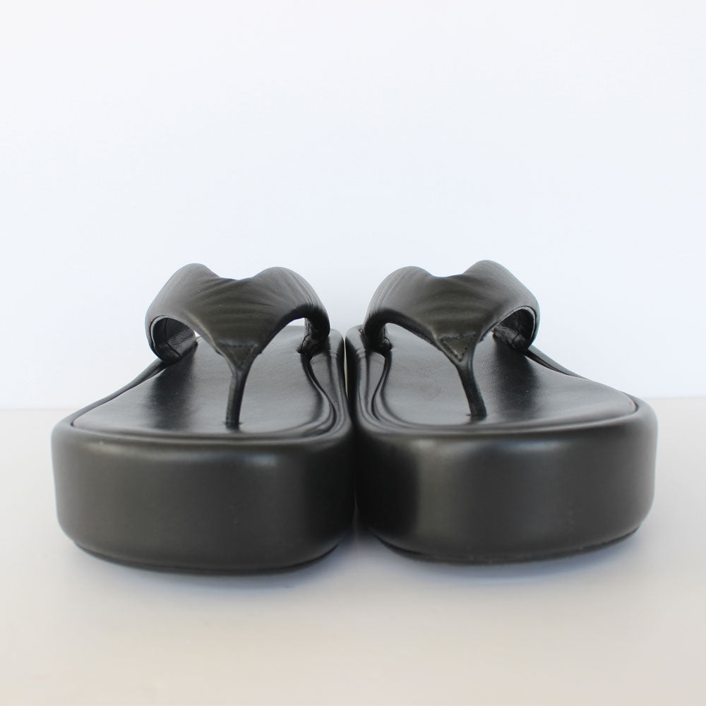 White & Black Leather Wedge Slippers