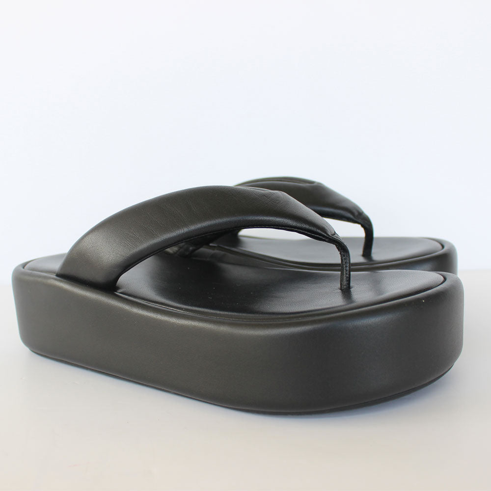 White & Black Leather Wedge Slippers