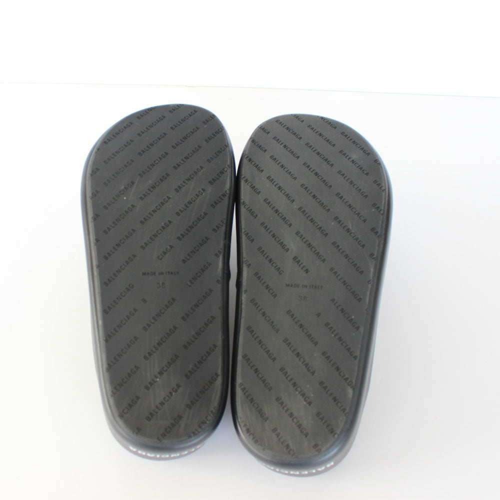 White & Black Leather Wedge Slippers