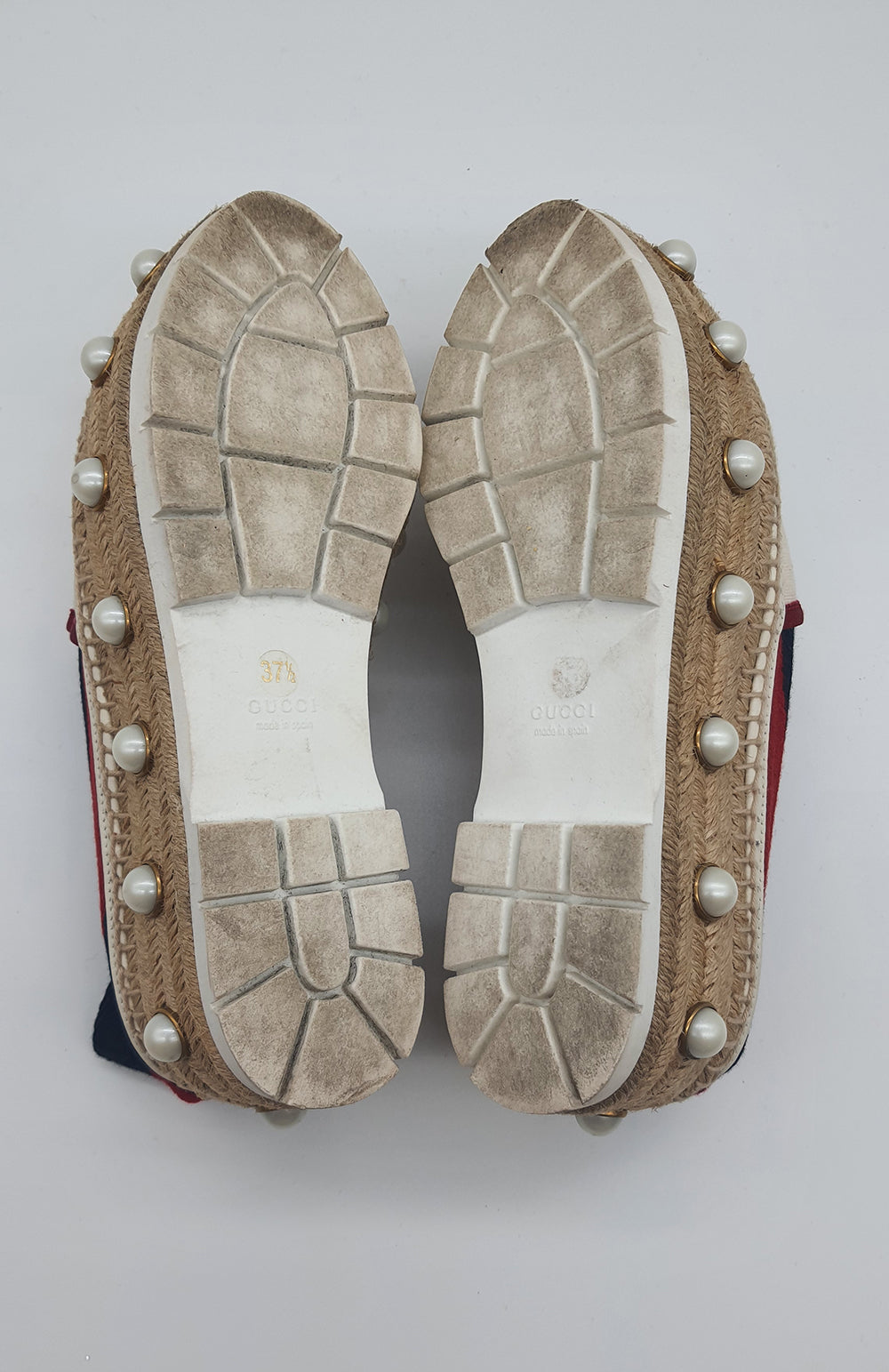 Tricolor Web Linen Pearl Studded Espadrilles