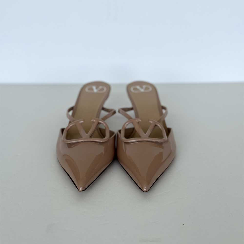 Valentino Beige Patent V Logo Mules - Size 39½