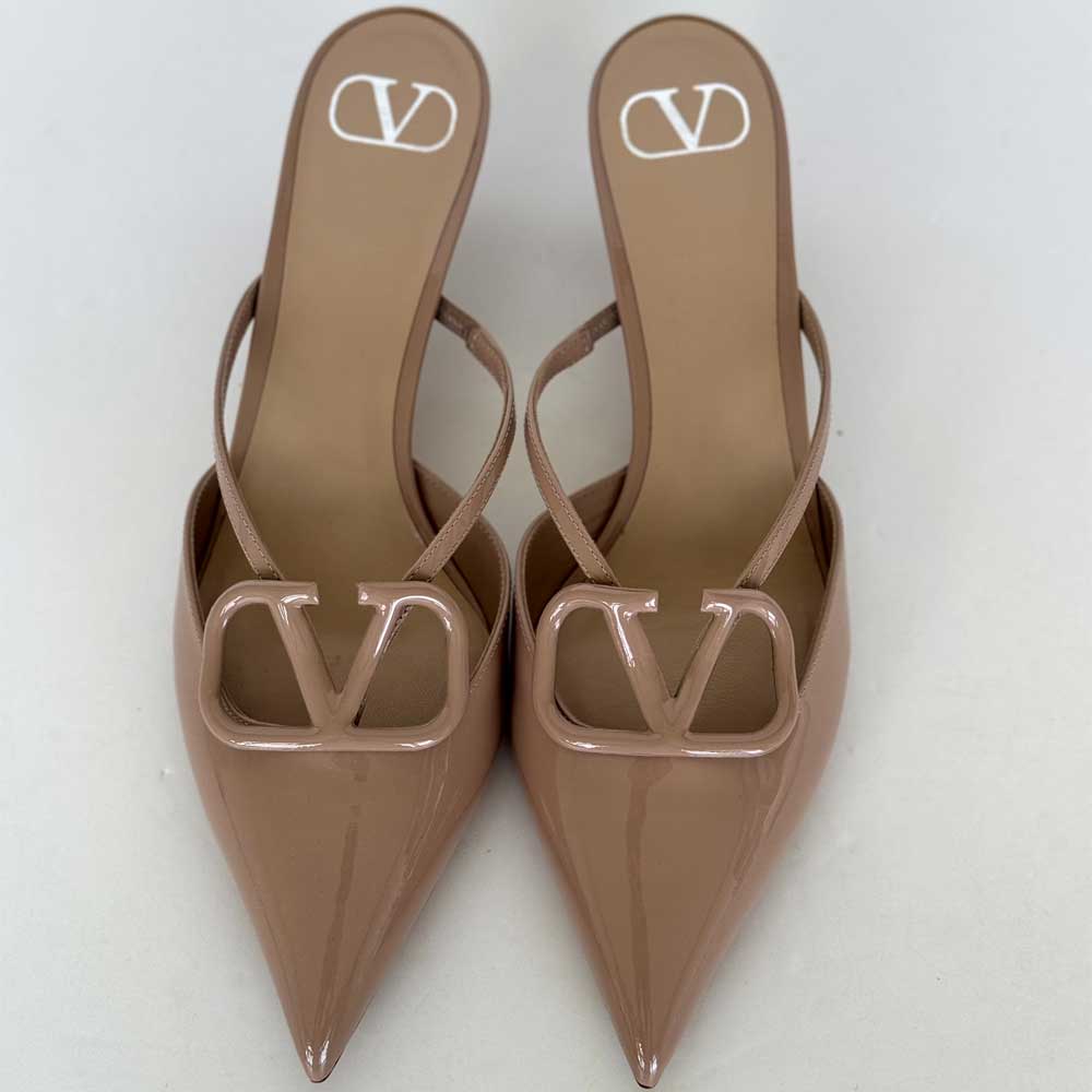 Valentino Beige Patent V Logo Mules - Size 39½