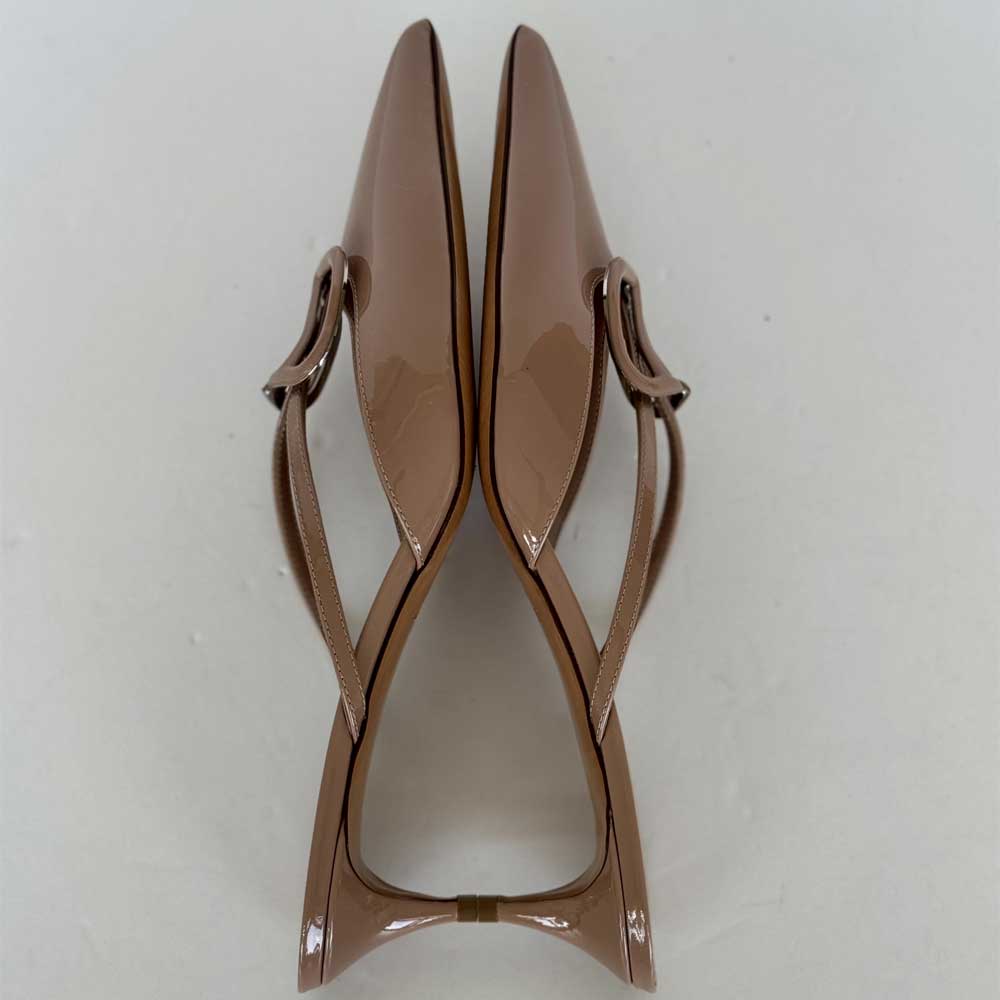 Valentino Beige Patent V Logo Mules - Size 39½