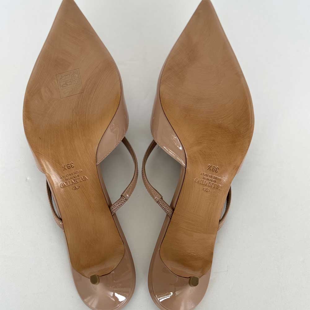 Valentino Beige Patent V Logo Mules - Size 39½
