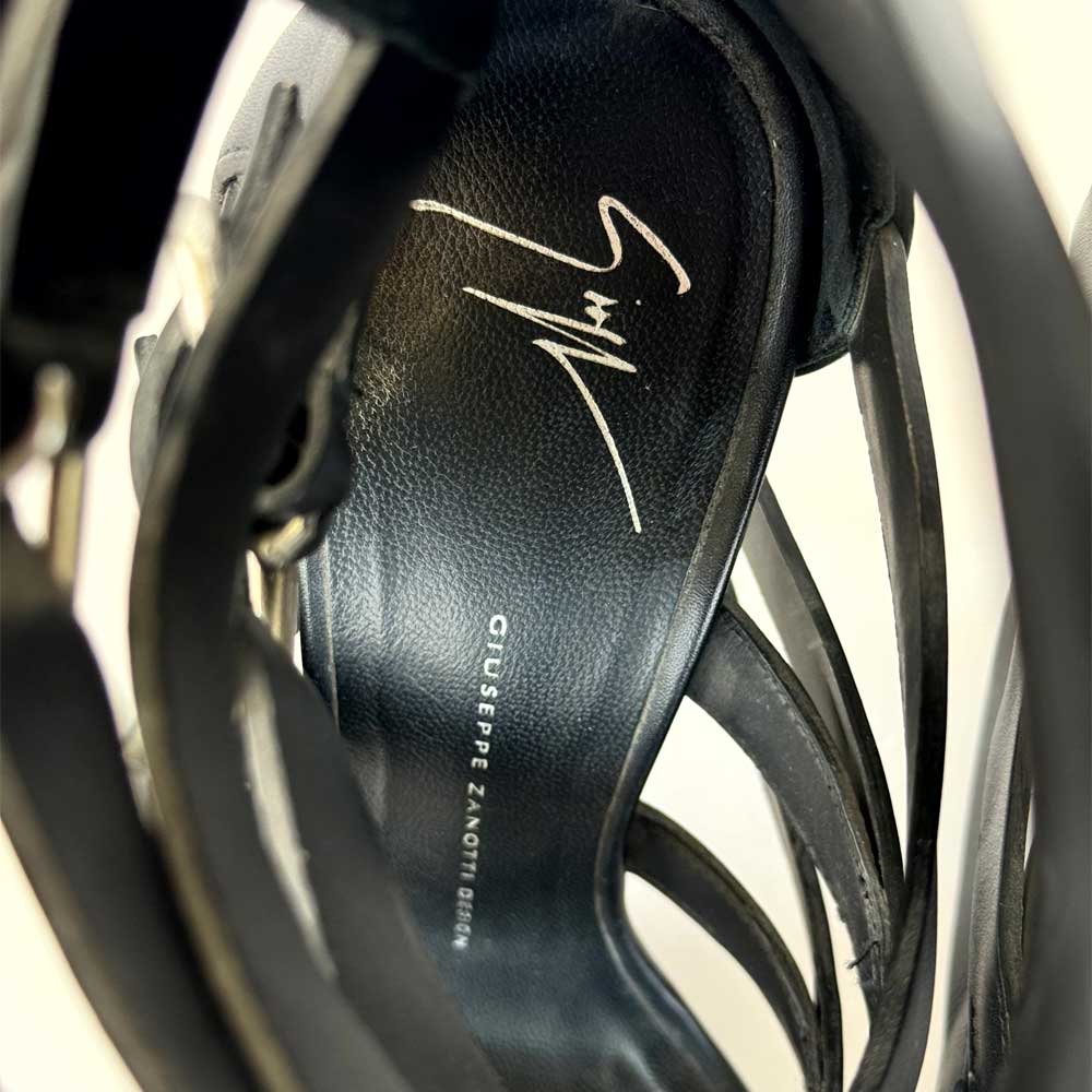 Black Leather Ankle Strap Sandals