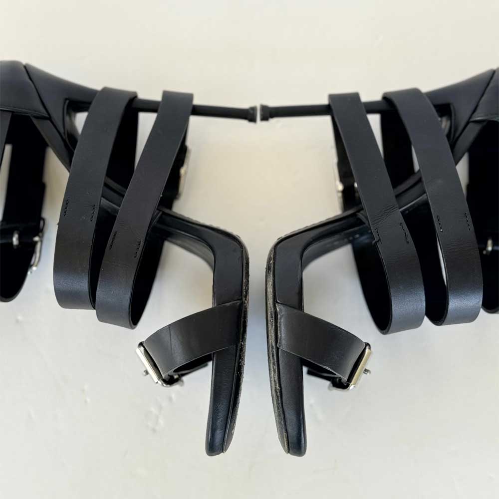Black Leather Ankle Strap Sandals