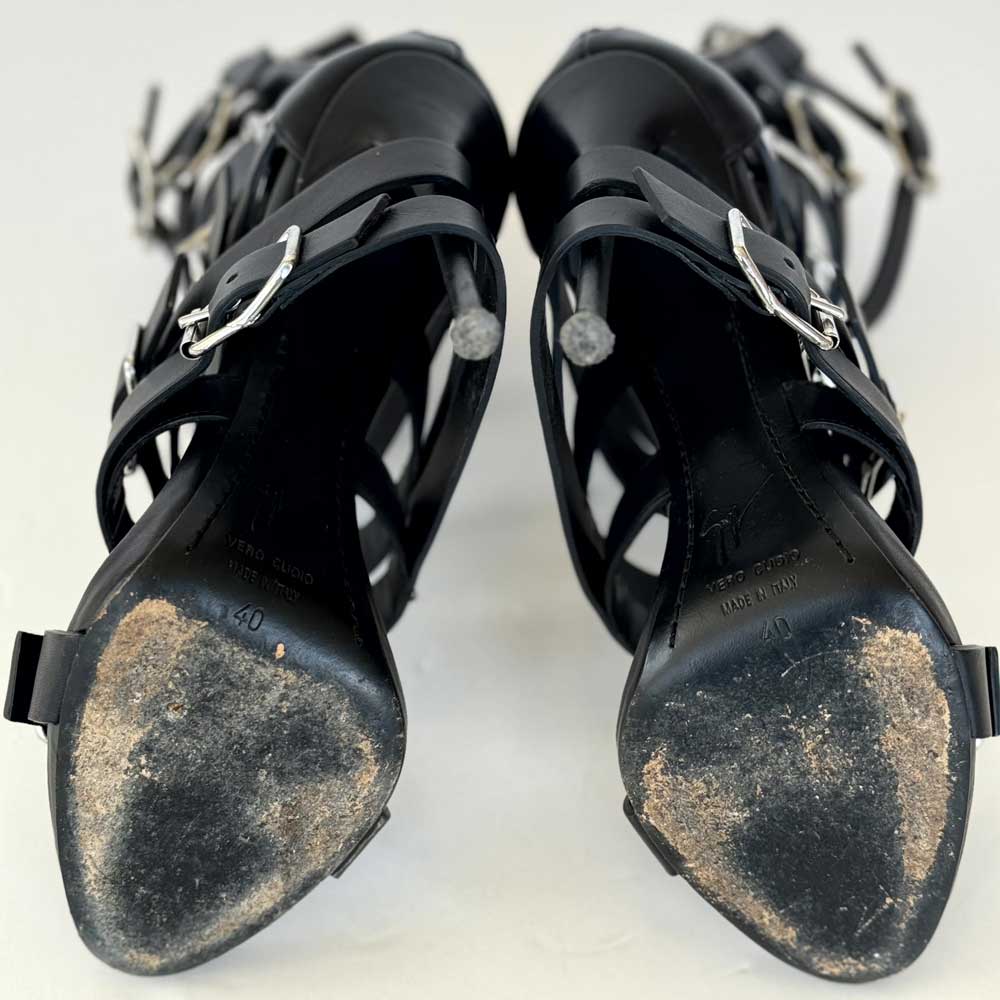 Black Leather Ankle Strap Sandals