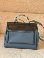 Hermès Herbag 31 Bleu Jean / Black PHW Top Handle with Strap