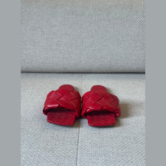 Bottega Veneta Red Intrecciato Leather Lido Flat Sandals - Size 40