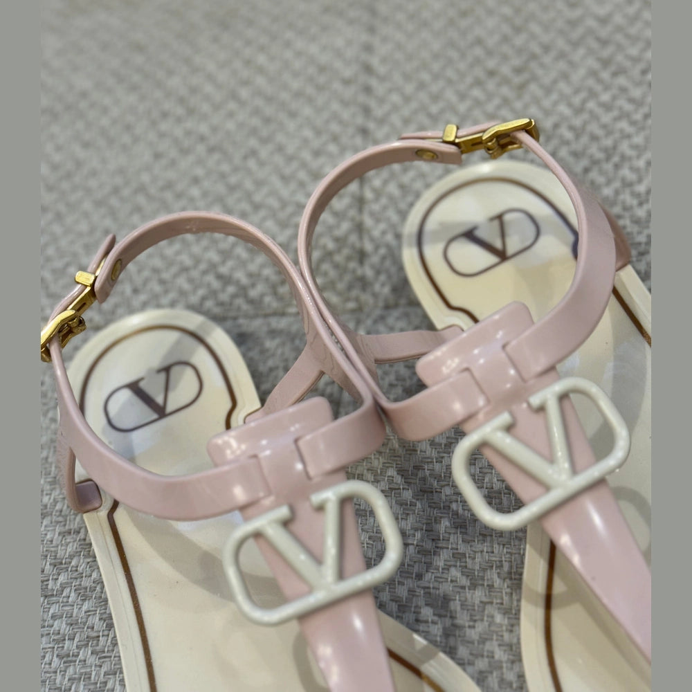 Valentino Pink V Logo Rubber Sandals - Size 38
