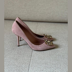 Dolce & Gabbana Pink Suede Crystal Embellished Pumps - Size 39.5