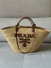 Prada Raffia and Leather Shopping Tote with Straps