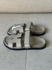 Hermès Beige Galet Calfskin Leather Chypre Sandals - Size 38