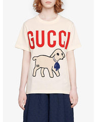 Gucci White Embellished Lamb Logo Graphic T-Shirt - Size XXS