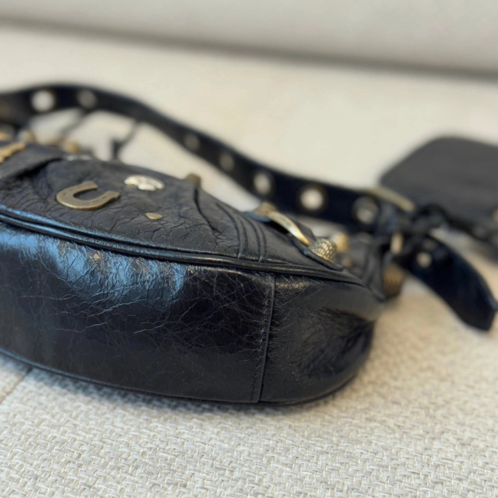 Balenciaga Le Cagole XS Shoulder Bag in Black Arena Lambskin with Charms