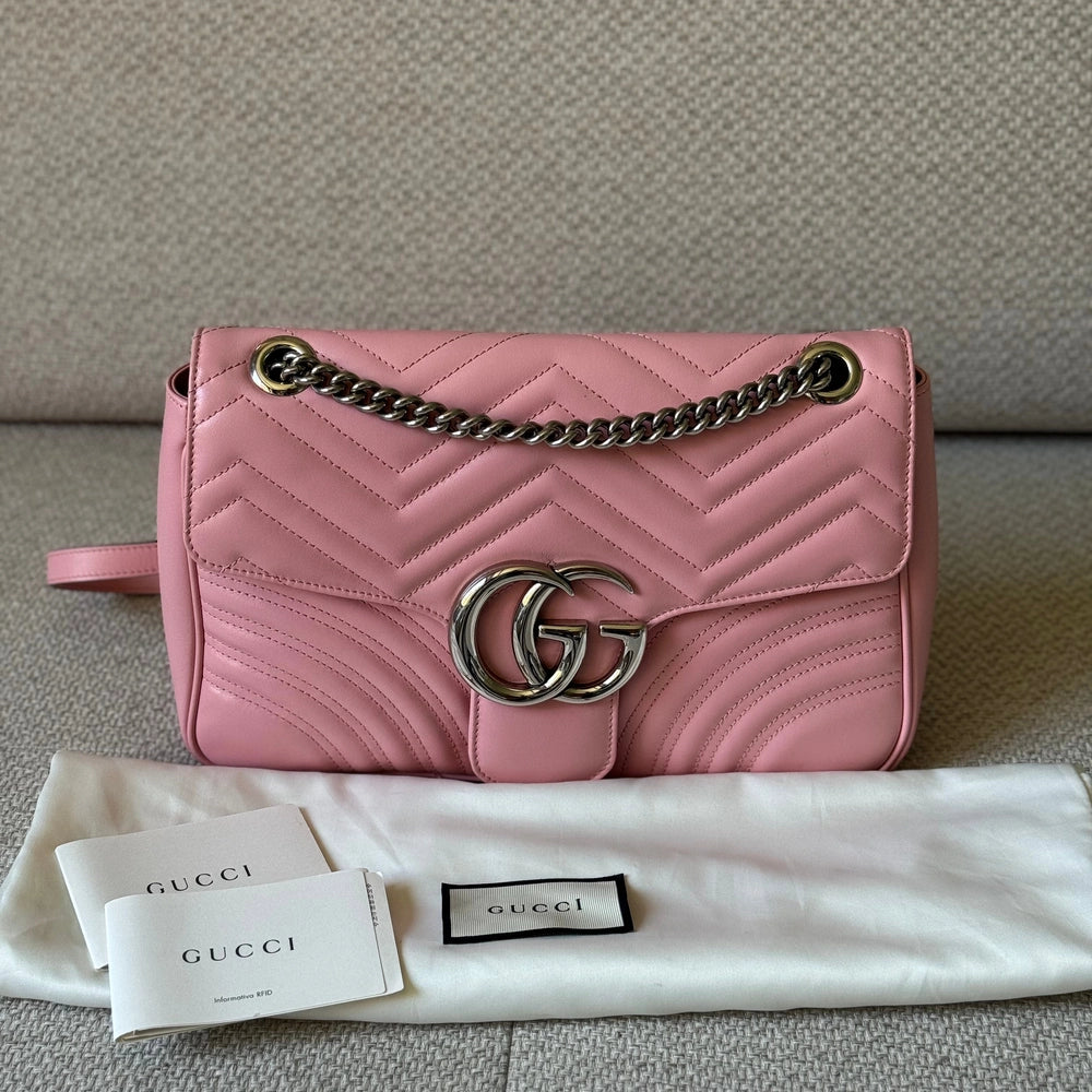 Gucci GG Marmont Medium Pink Leather with Silver Hardware