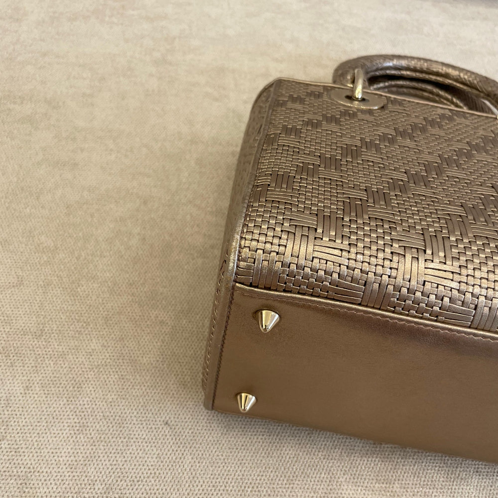 Christian Dior Metallic Gold Medium Lady Dior Bag with Strap
