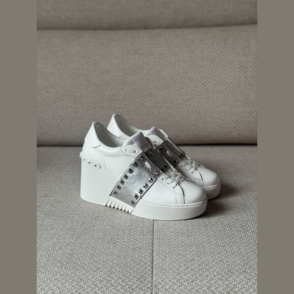 Valentino White & Silver Open Disco Wedge Sneakers - Size 40