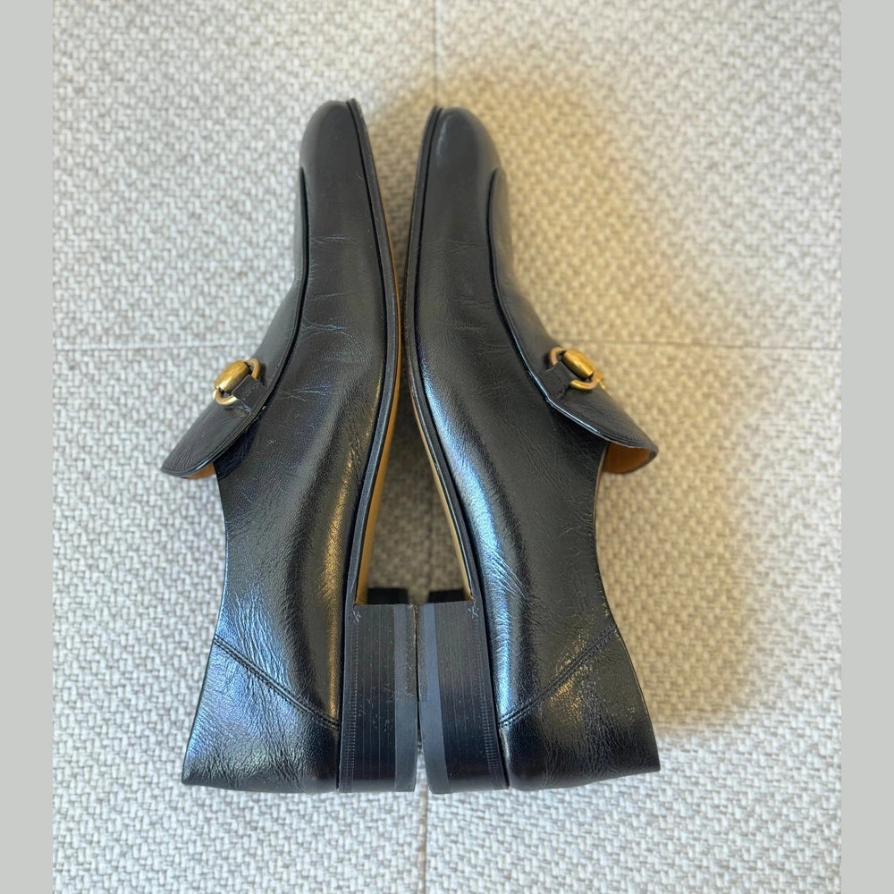 Gucci Jordaan Black Leather Horsebit Loafers - Size 39½
