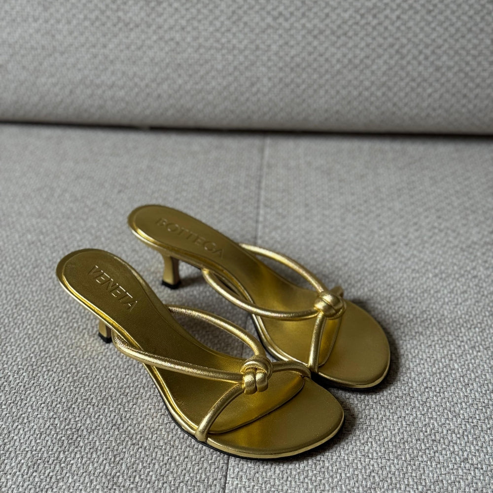 Bottega Veneta Gold Knot Kitten Heel Sandals - Size 37