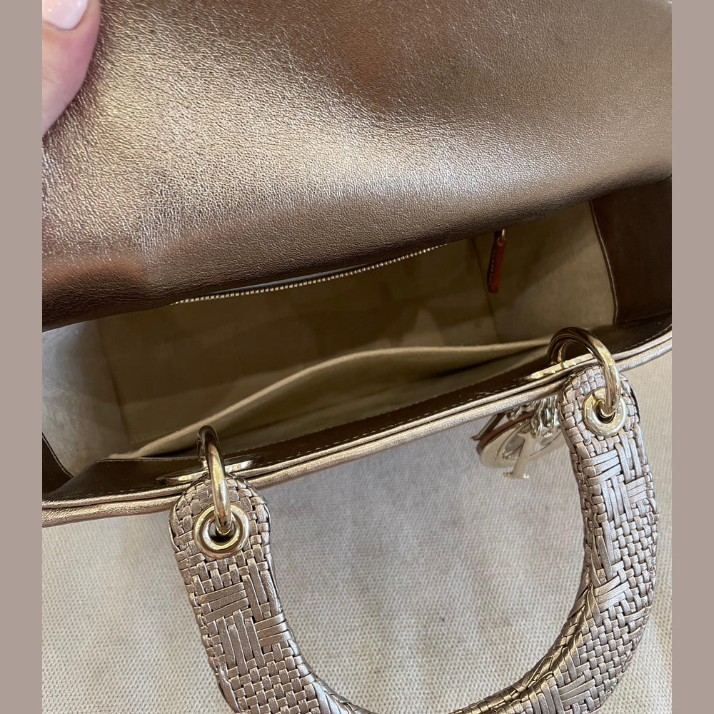 Christian Dior Metallic Gold Medium Lady Dior Bag with Strap