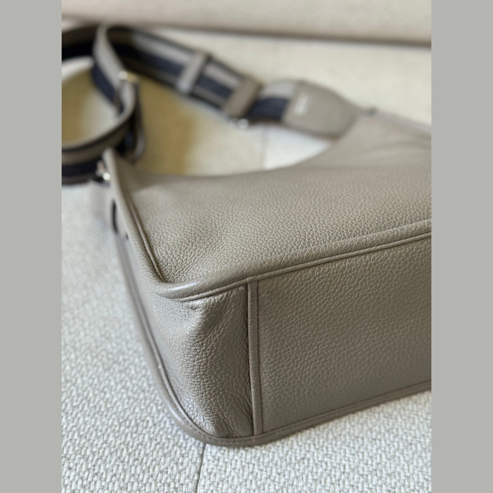 Prada Grey Leather Messenger Bag with Canvas Strap