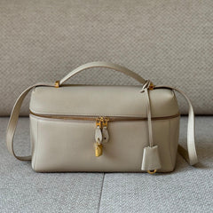 Loro Piana Extra Bag L27 in Light Travertine Calfskin with Sun Gold Hardware