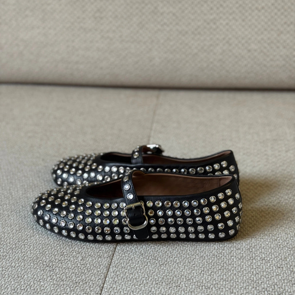 Alaïa Black Studded Leather Ballerina Flats – Size 38