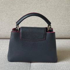 Louis Vuitton Black Grained Leather with Burgundy Trim Capucines BB Top Handle with Strap