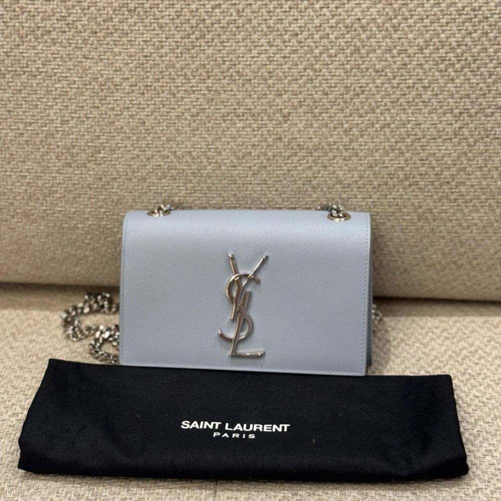 Saint Laurent Blue Grained Leather Kate Crossbody