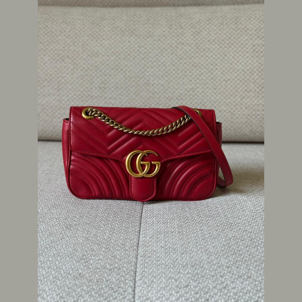 Gucci Red Small GG Marmont Matelassé Shoulder Bag