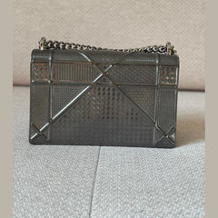Christian Dior Microcannage Metallic Grey Diorama Medium Shoulder Bag