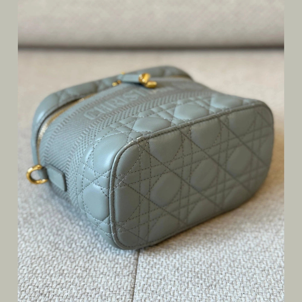 Christian Dior Small Vanity Case in Gray Cannage Calfskin Leather