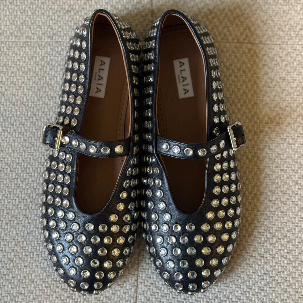 Alaïa Black Studded Leather Ballerina Flats – Size 38
