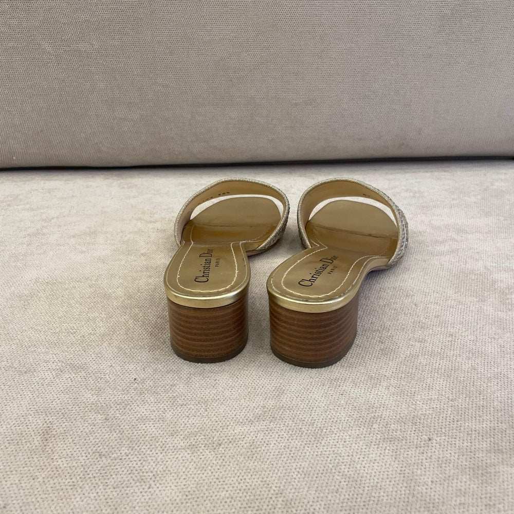 Christian Dior Black & Gold Dway Low Heel Slides - Size 38.5