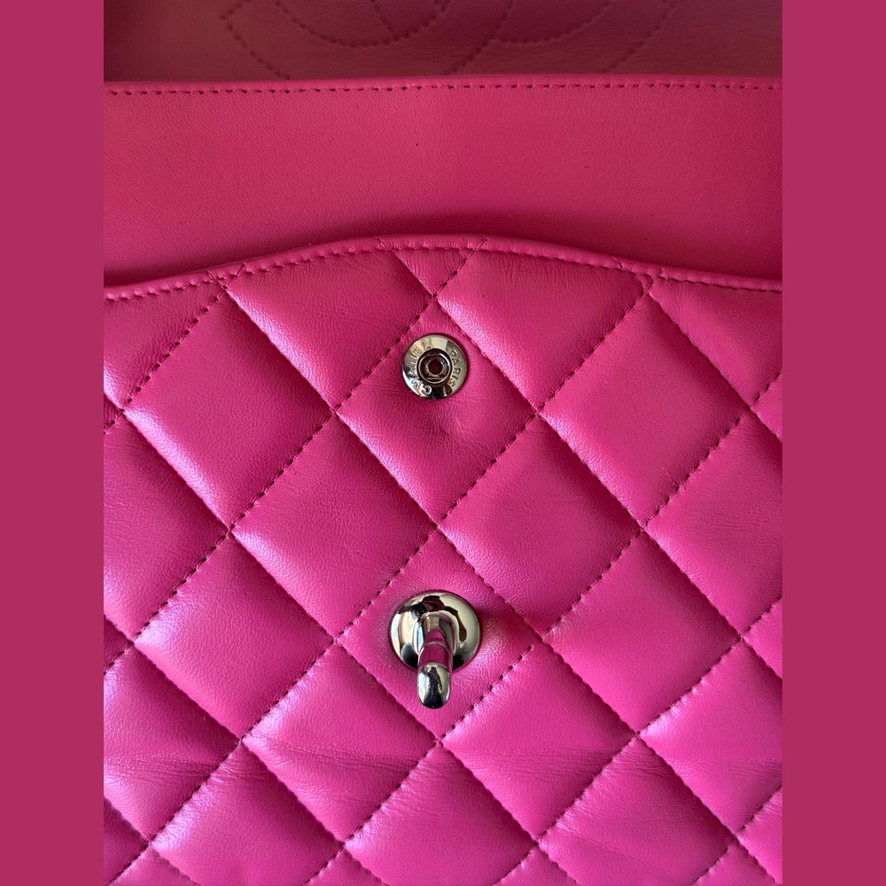 Chanel Quilted Lambskin Leather Pink Jumbo Double Flap Bag (Restored)