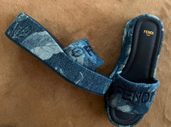 Fendi Sunshine Denim Platform Slide - Size 37.5