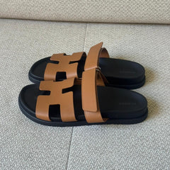 Hermès Gold Calfskin Leather Chypre Sandals – Size 40.5