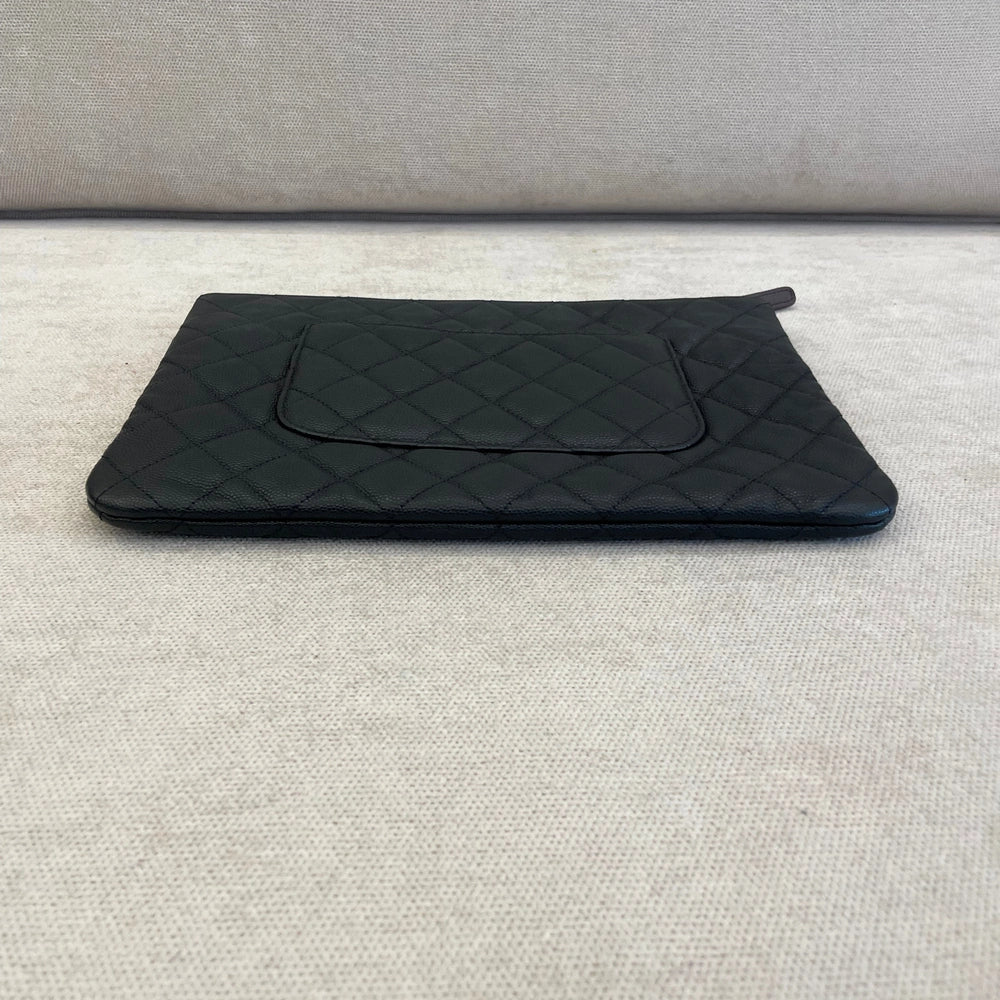 Chanel Black Quilted Caviar Leather Clutch