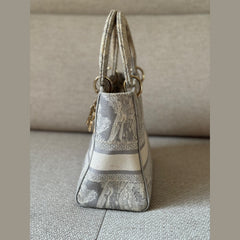 Christian Dior Grey Toile De Jouy Lady D-Lite Top Handle with Strap