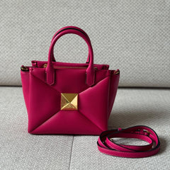 Valentino Pink Leather One Stud Small Top Handle Bag with Strap