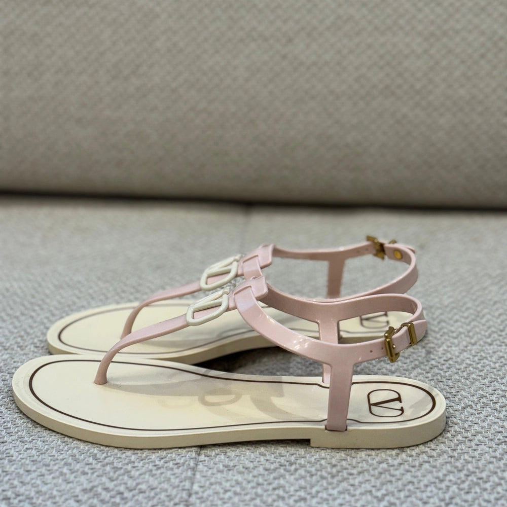 Valentino Pink V Logo Rubber Sandals - Size 38