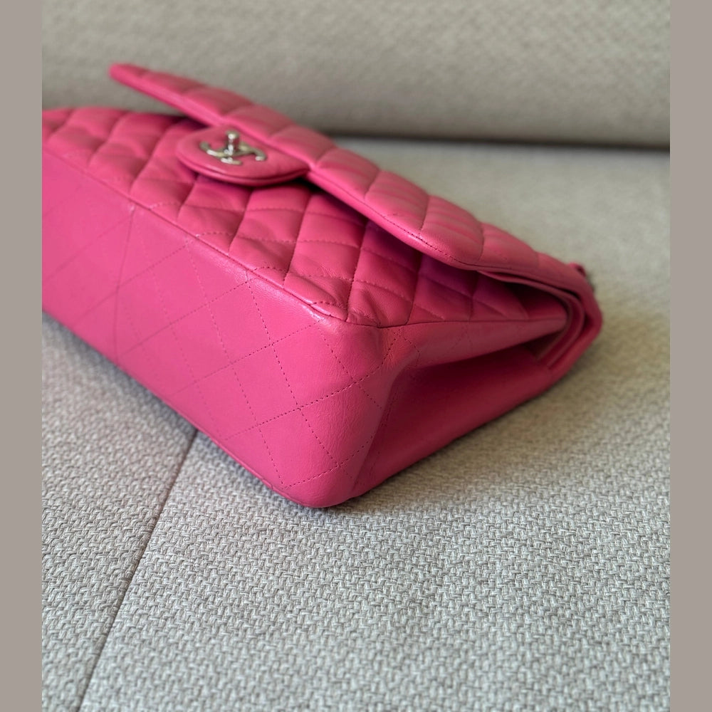 Chanel Quilted Lambskin Leather Pink Jumbo Double Flap Bag (Restored)