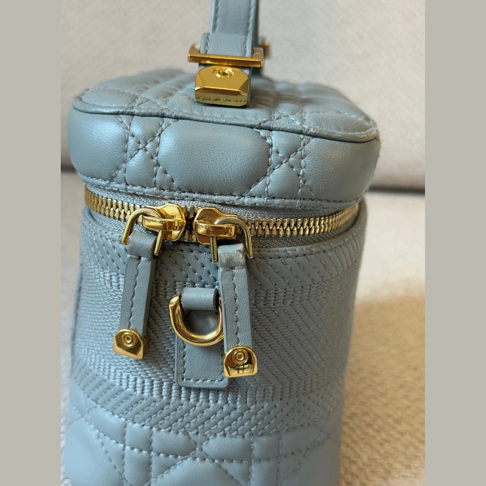 Christian Dior Small Vanity Case in Gray Cannage Calfskin Leather