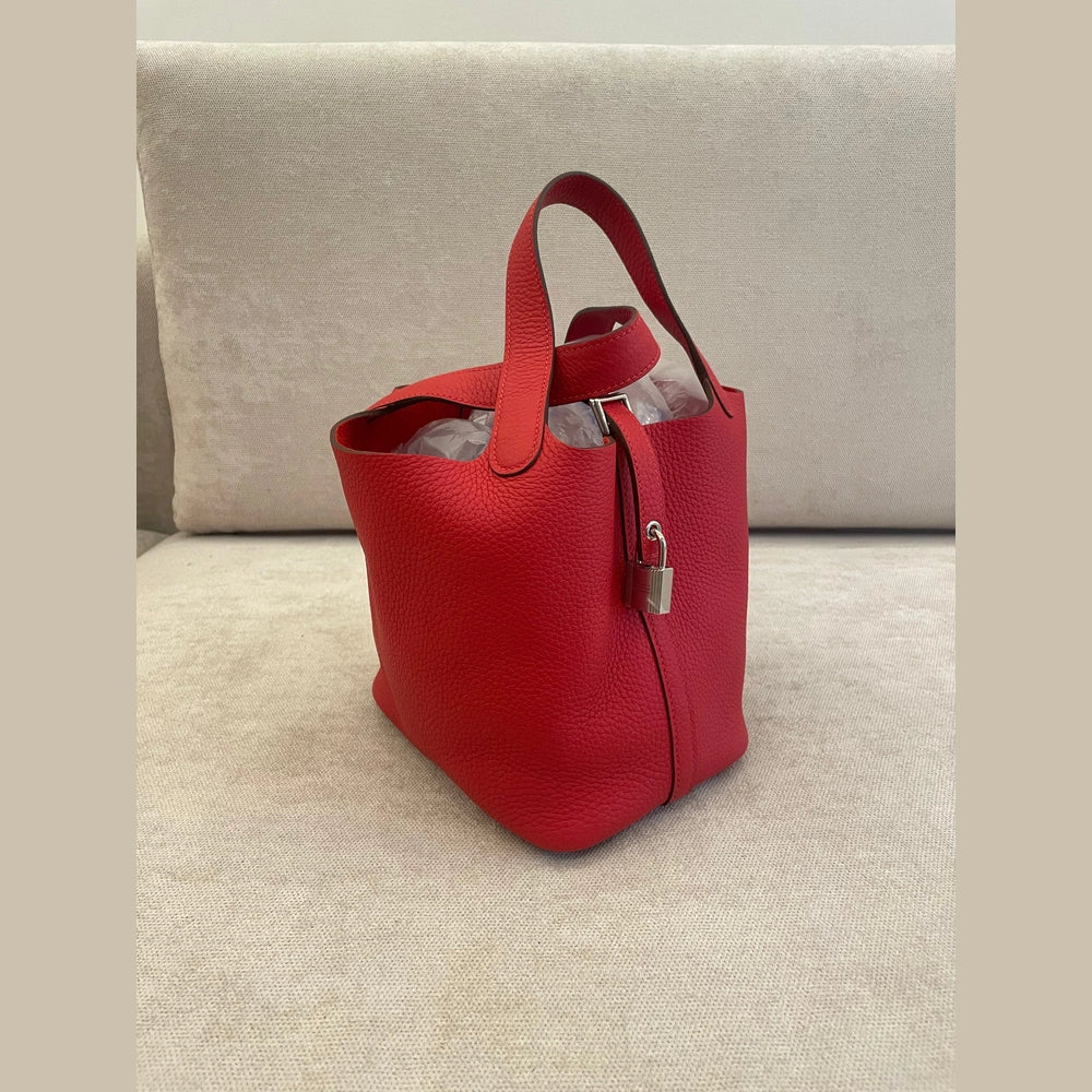 Hermès Rouge Radieux PHW Picotin 18