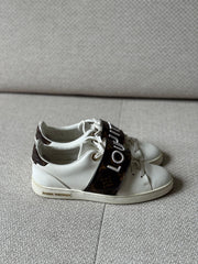 Louis Vuitton White Leather Frontrow Monogram Strap Sneakers - Size 36 fits 37