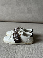 Louis Vuitton White Leather Frontrow Monogram Strap Sneakers - Size 36 fits 37