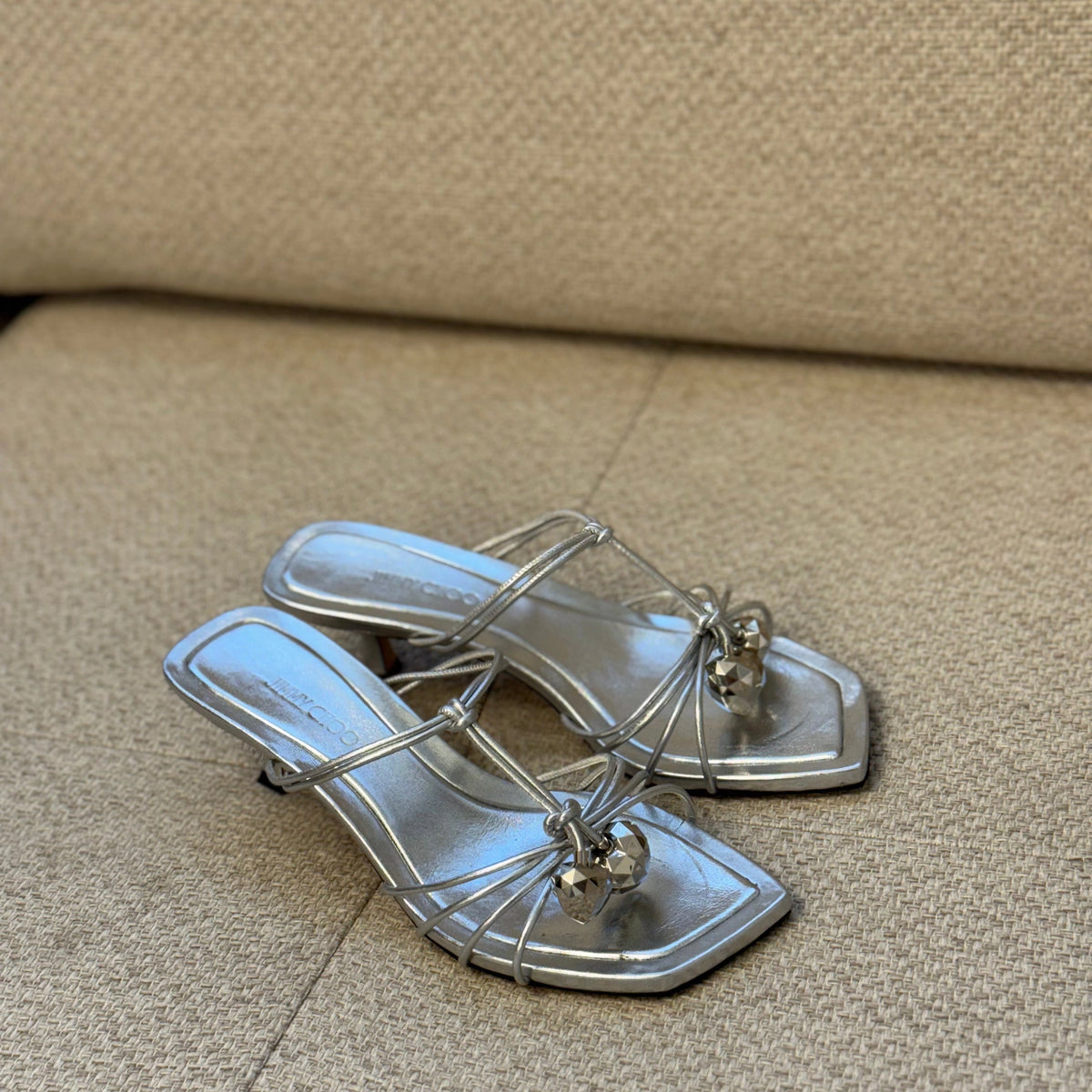 Jimmy Choo Silver Jemma Mules - Size 37.5