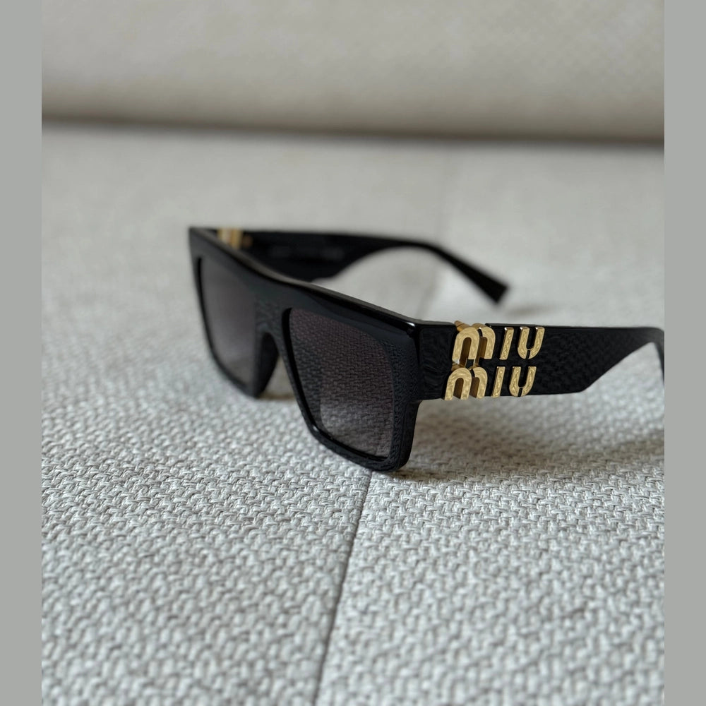 Miu Miu Black Square Sunglasses with Gold Logo Detail