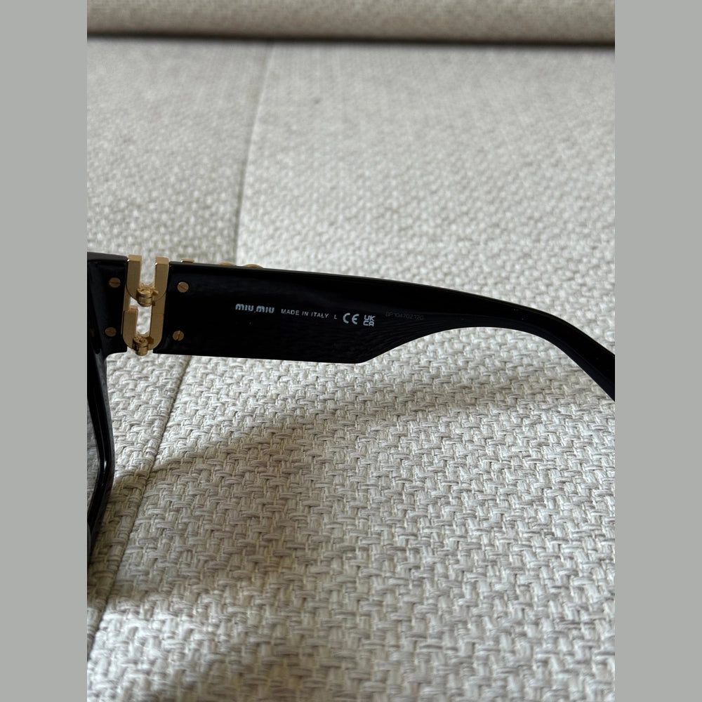 Miu Miu Black Square Sunglasses with Gold Logo Detail